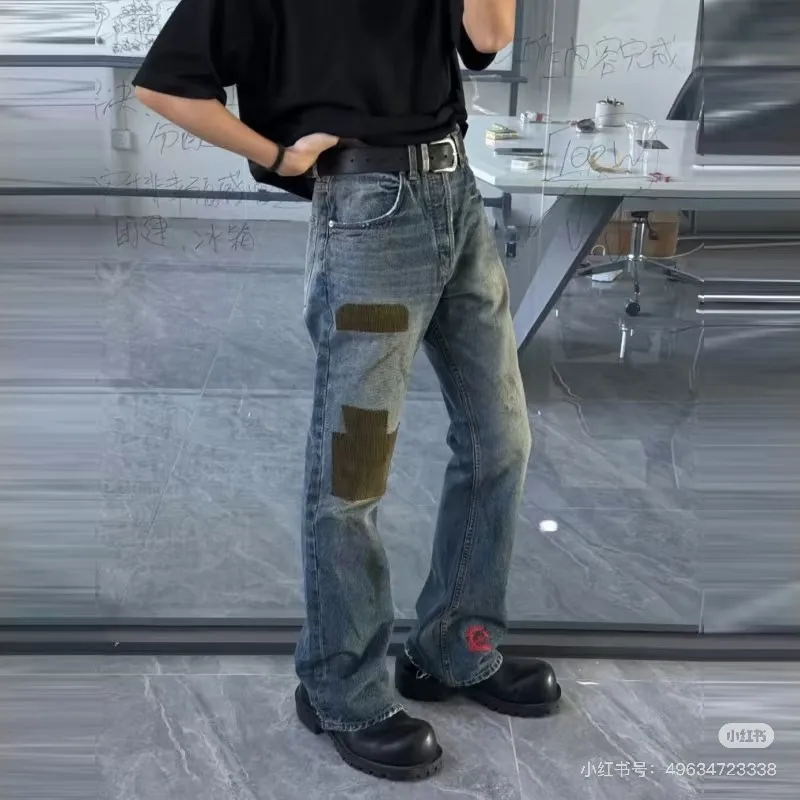 ERD Melancholic Rich Second Generation Patch Jeans Blue Upper Body Picture